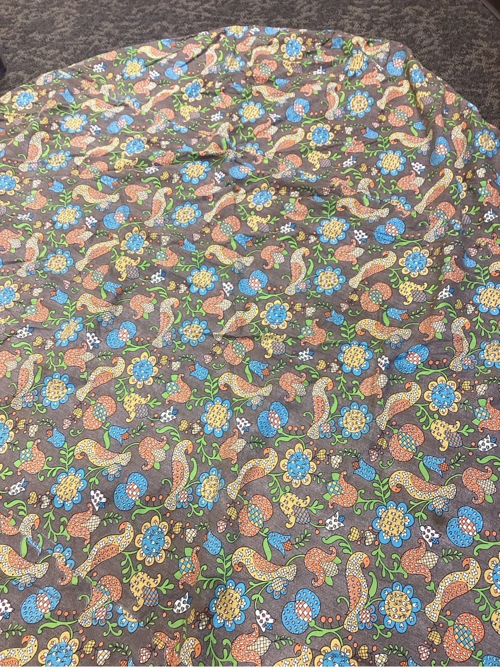 Vintage Floral Paisley Tablecloth Brown with Blue & Green Floral Print